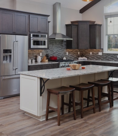 Remodeled kitchen with white island in Wasilla