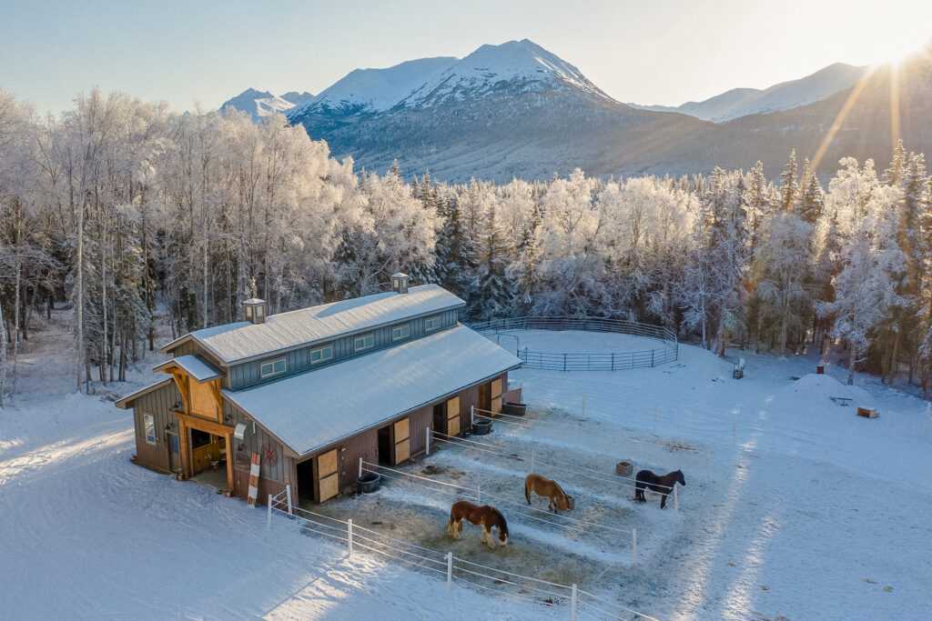 snowy barn