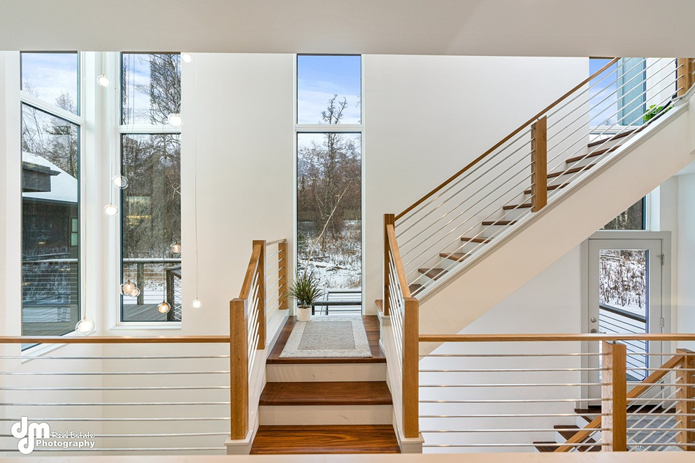 Stairway inside custom home built in Alaska