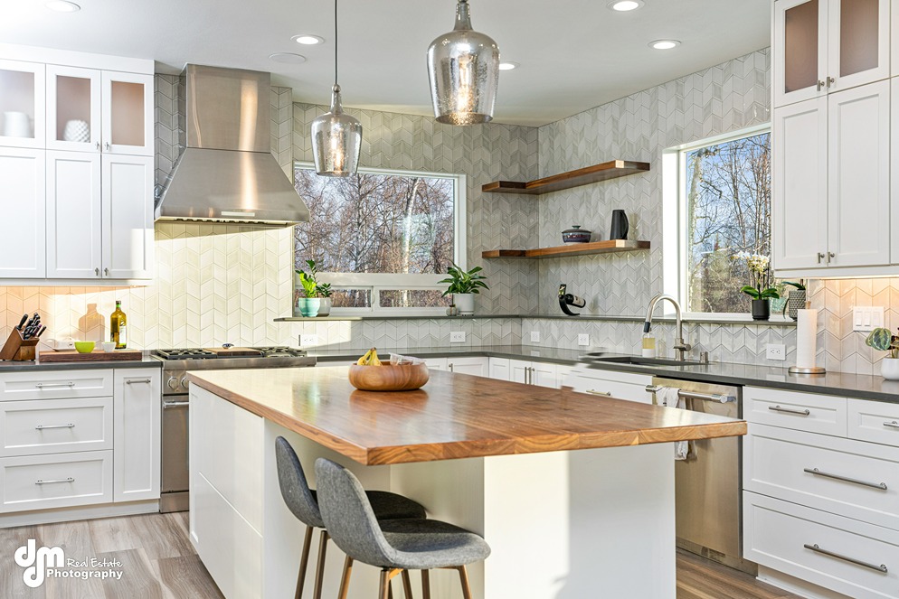 Kitchen inside modern custom built home in Alaska