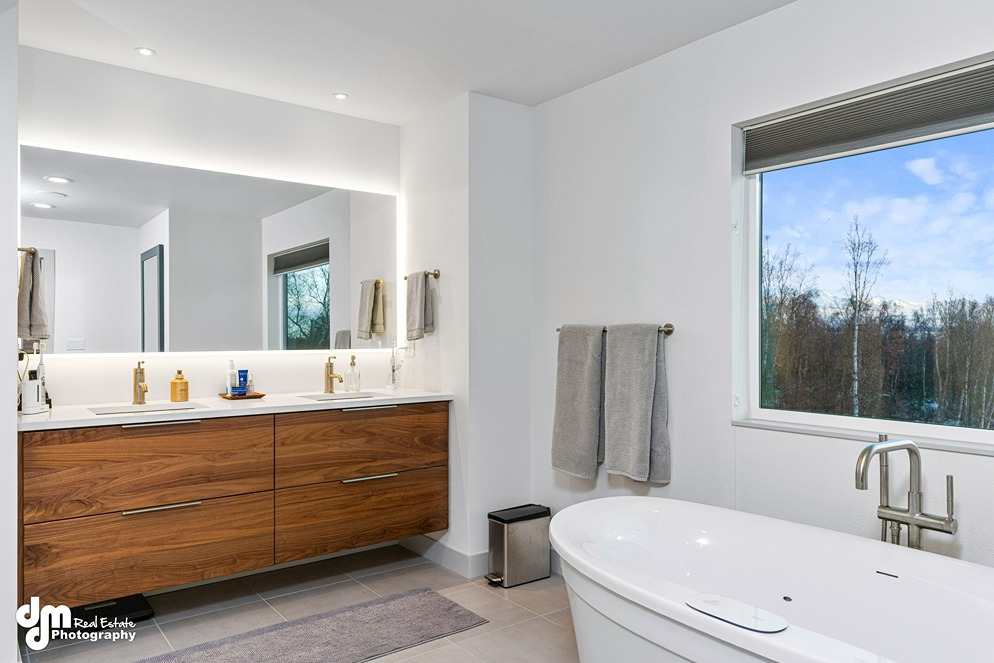 Bathroom inside modern custom built home in Alaska
