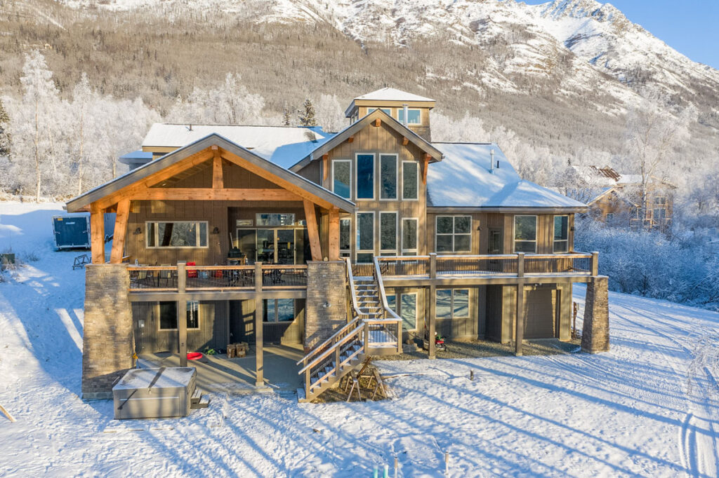 Exterior of custom built home in the snow