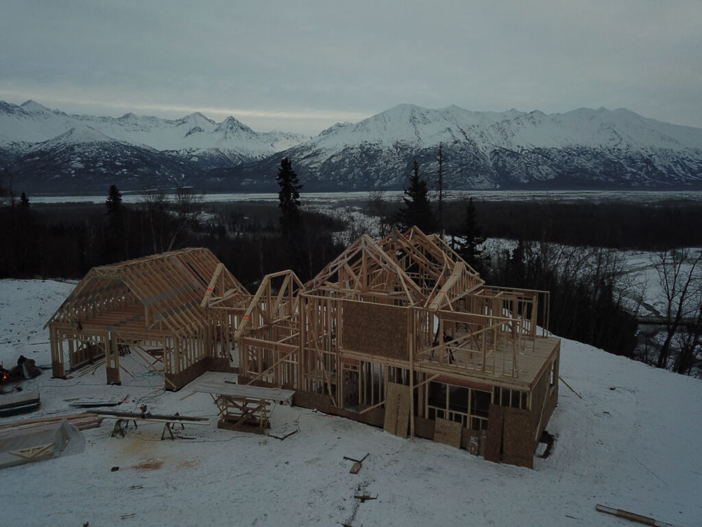 Wooden frames for custom home in Alaska