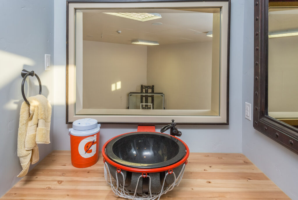 Fully custom basketball net bathroom sink 
