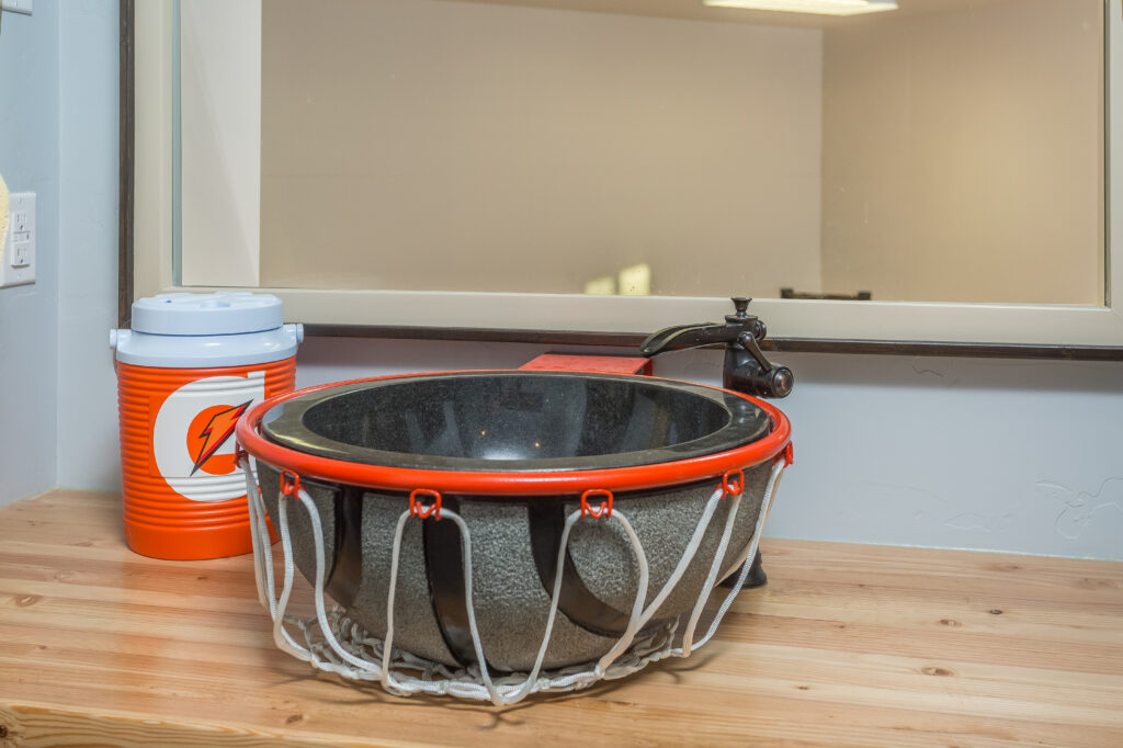 Fully custom basketball net bathroom sink 
