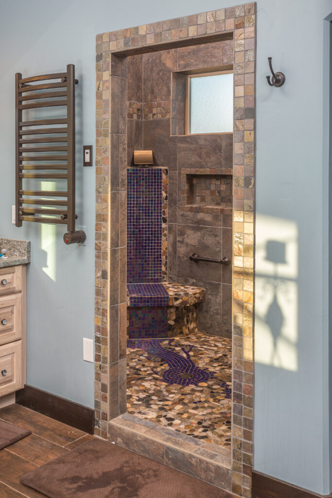 Built-in shower with custom tile work