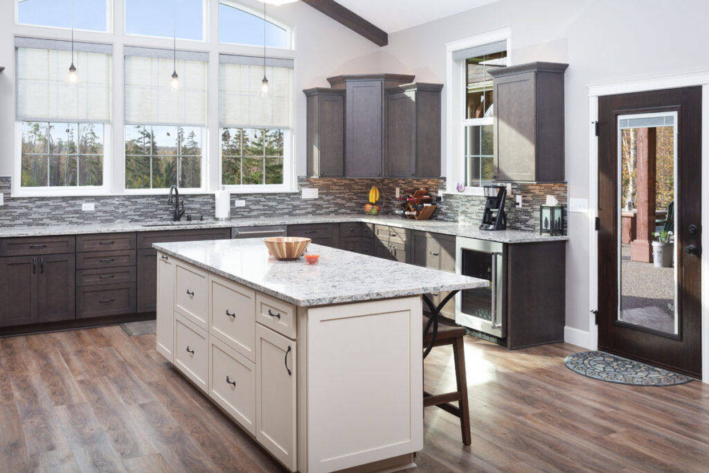 Large custom kitchen with two tone cabinets