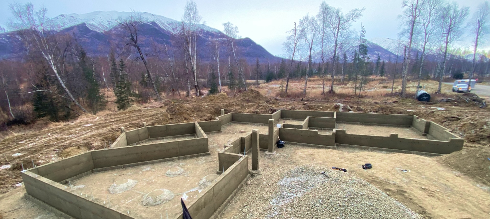 Outline of concrete foundation of custom home